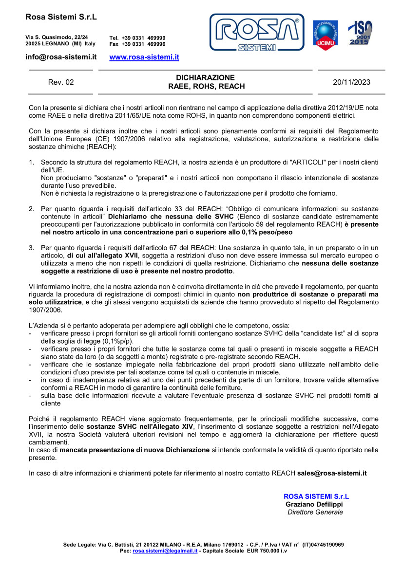 Dichiarazione RAEE-ROHS-REACH Rev. 02 ITA